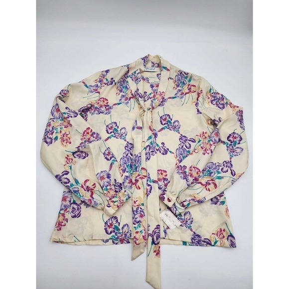 NWT VTG 70s Helen Fabrikant Floral Bow Secretary Blouse Women's Size 8 - Picture 5 of 12